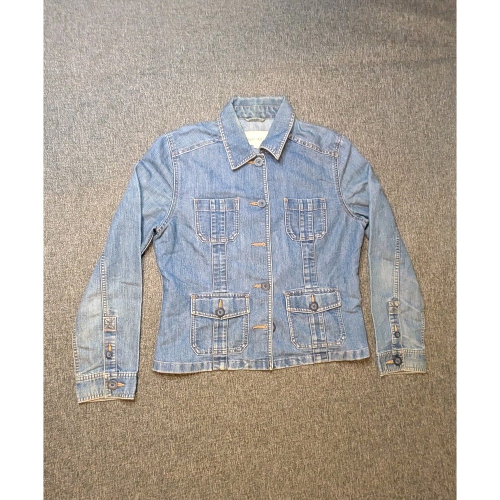 Vintage Cherokee Denim Jacket Womens Small Floral Lined Jean Coat Sweatshirt
